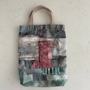 Hand Crafted Abstract/Floral Fabric Tote Bag w Nylon Handles Multi Color Sz OS